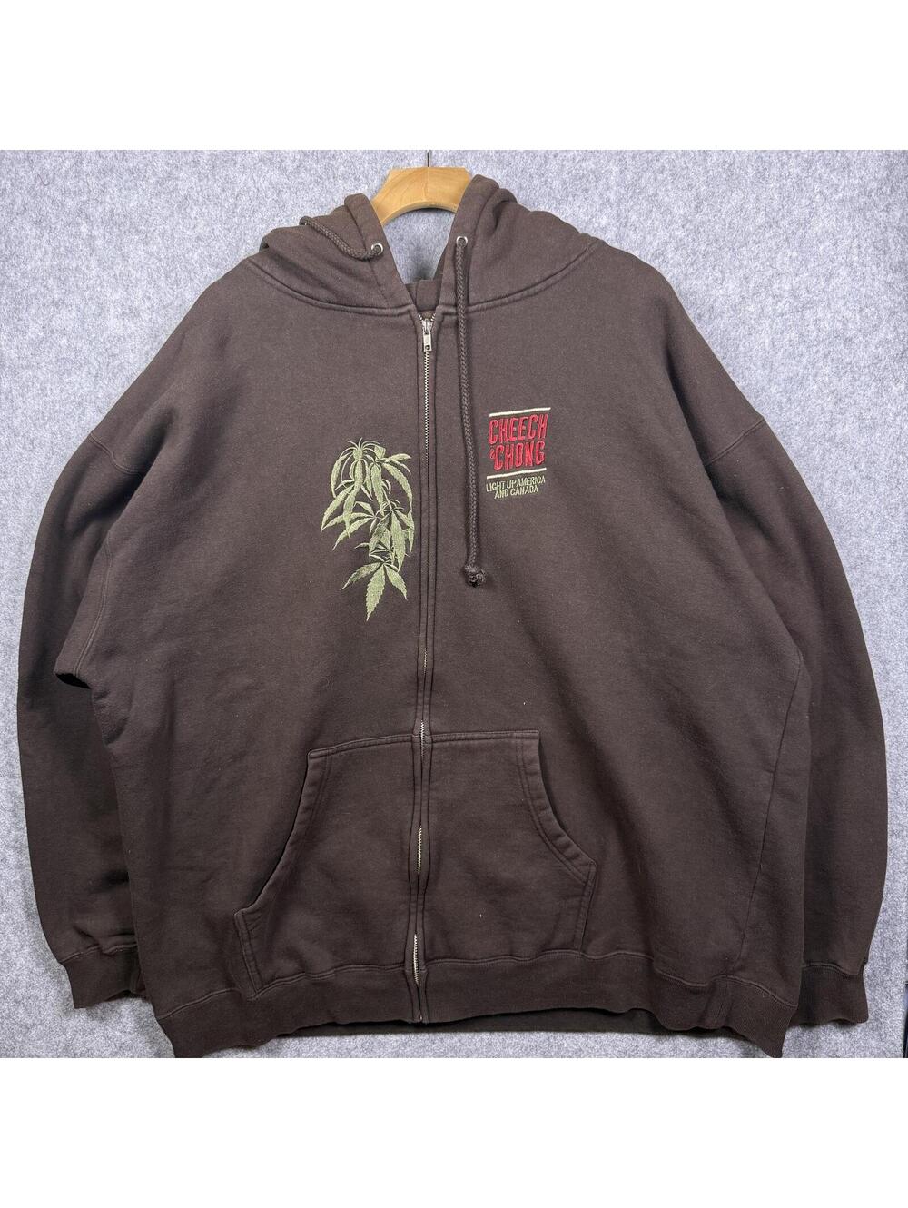 Y2K Cheech And Chong Comedy Duo Graphic Full Zip Hoodie Brown XXL